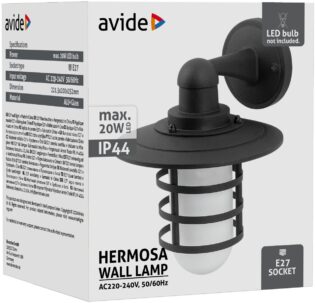atc Avide Εξωτερικό Φωτιστικό Τοίχου Hermosa 1xE27 IP44 Μαύρο