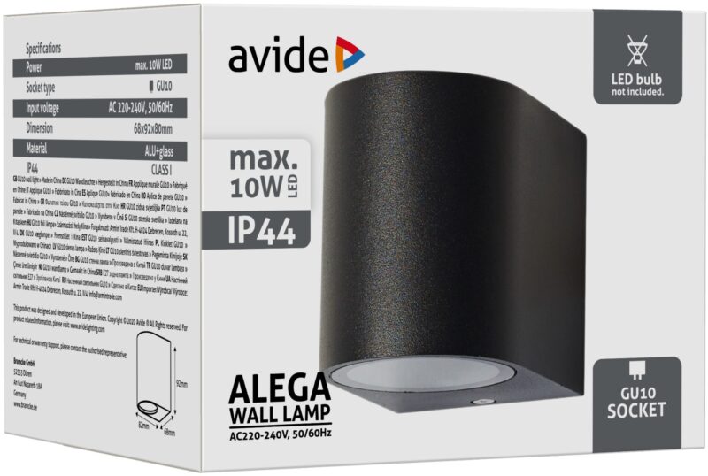 atc Avide Εξωτερικό Φωτιστικό Τοίχου Alega 1xGU10 IP44 Μαύρο