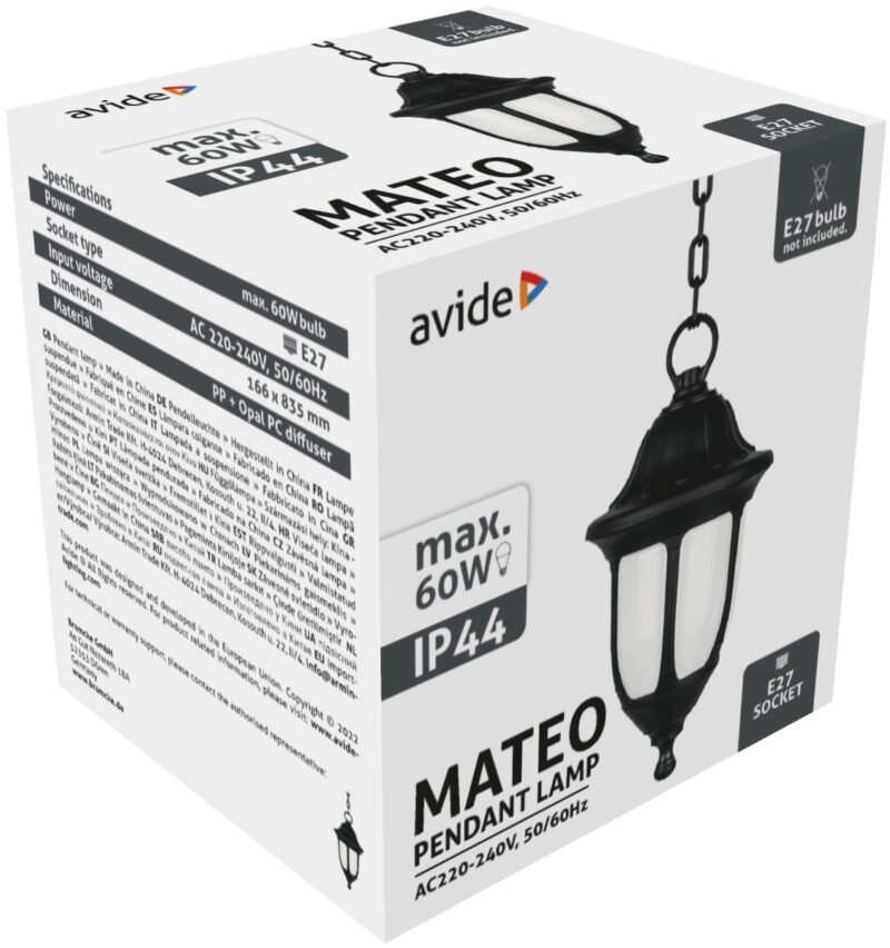 atc Avide Εξωτερικό Φωτιστικό Οροφής Mateo 1xE27 IP44 Μαύρο