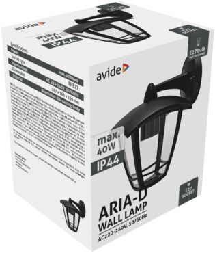 atc Avide Εξωτερικό Φωτιστικό Τοίχου Aria-D 1xE27 IP44 Μαύρο