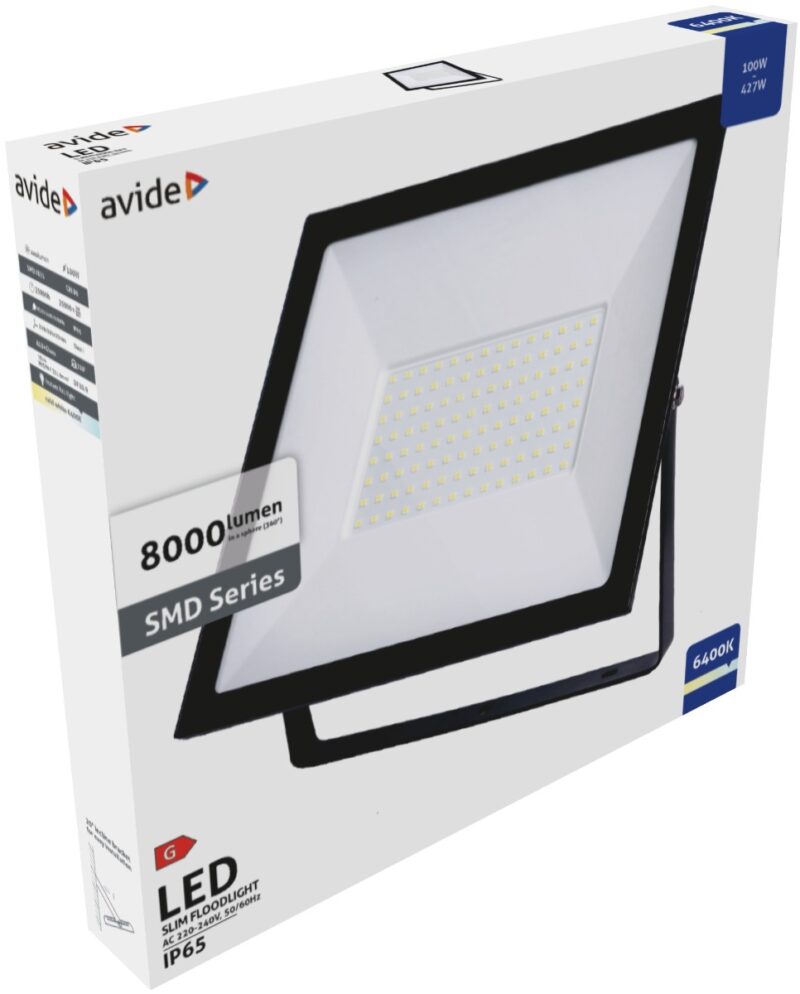 atc Avide LED Προβολέας Slim SMD 100W Ψυχρό 6400K Value
