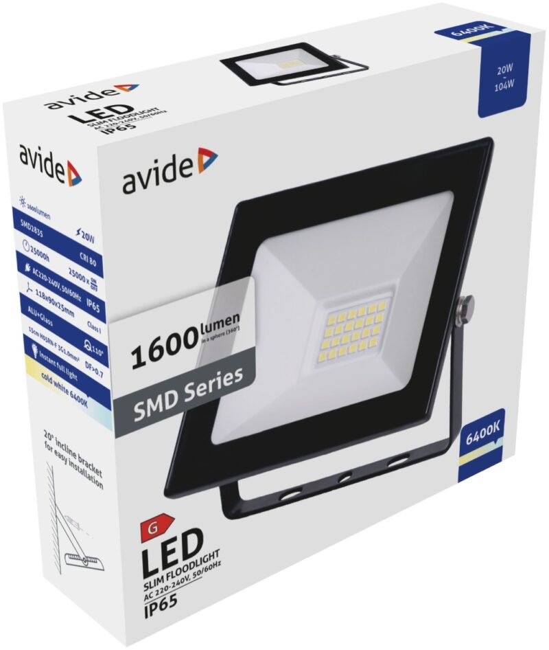 atc Avide LED Προβολέας Slim SMD  20W Ψυχρό 6400K Value