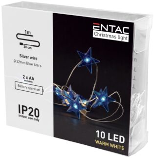 atc Entac Χριστουγεννιάτικα Εσωτερικά Μπλέ Αστέρια 10 LED Θερμό 1m (2xAA Δεν περιλαμβ.)