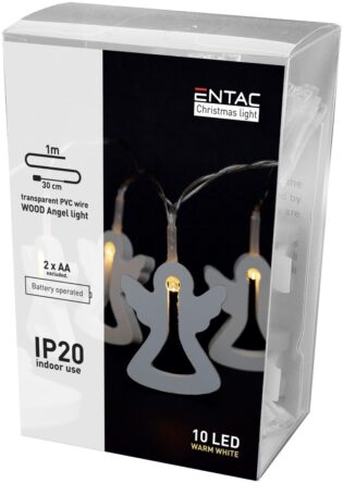 atc Entac Χριστουγεννιάτικα Εσωτερικά Ξύλινα Αγγελλάκια 10 LED Θερμό 1μ (2xAA Δεν περιλαμβ.)