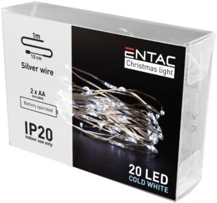 atc Entac Χριστουγεννιάτικα Εσωτερικά Ασημί Καλώδιο 20 LED  Ψυχρό 1m (2xAA Δεν περιλαμβ.)