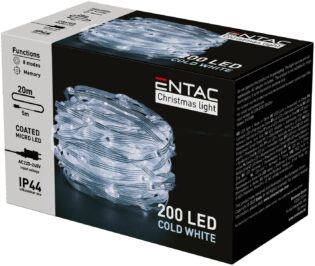 atc Entac Χριστουγεννιάτικα IP44 200 Επικαλυμμένες PVC Ψείρες LED Ψυχρό 20m