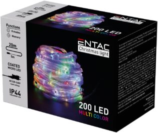 atc Entac Χριστουγεννιάτικα IP44 200 Επικαλυμμένες PVC Ψείρες LED Πολύχρωμα 20m
