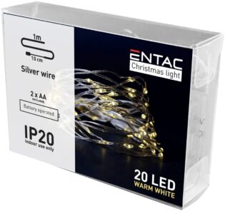 atc Entac Χριστουγεννιάτικα Εσωτερικά Ασημί Καλώδιο 20 LED Θερμό 1m (2xAA Δεν περιλαμβ.)
