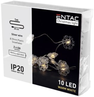 atc Entac Χριστουγεννιάτικα Εσωτερικά Πλαστικές Νιφάδες 10 LED Θερμό 1μ (2xAA Δεν περιλαμβ.)