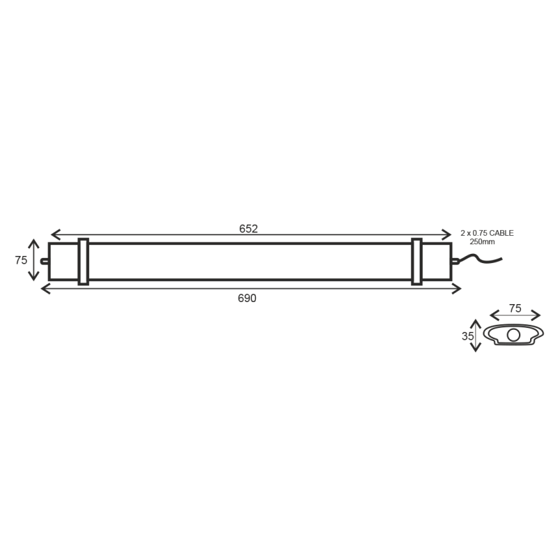 LED LUMINAIRE 30W 652mm 4000K 2750Lm IP66 230VAC PF>0.9Ra80 - Image 2
