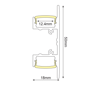 Προφίλ Αλουμινίου κι Εξαρτήματα UPDOWN ALUMINUM PROFILE P50N WITH OPAL PC DIFFUSER 2m/pc