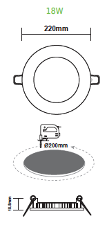 ΛΕΥΚΟ ΣΤΡΟΓΓΥΛΟ LED ΠΑΝΕΛ ΧΩΝΕΥΤΟ 18W 4000K 1800Lm Φ220mm 230V AC Ra80